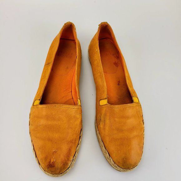 STUART WEITZMAN Orange Espadrille Slip-on Flats 8 Beige Suede Leather Sneakers - Picture 6 of 14